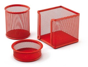  MAS Perfore  Üçlü Set (Kalemlik, Ataşlık, Küp Blok) (Kırmızı)