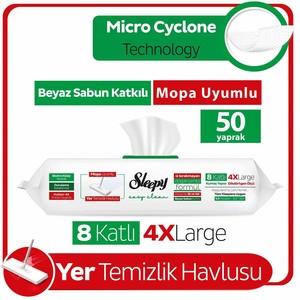  Sleepy Easy Clean Beyaz Sabun Katkılı Mopa Uyumlu Yer Temizlik Havlusu 50 Yaprak